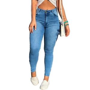 Ankle zipper skinny jeans with cargo pocket